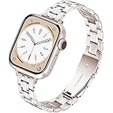 G-ficu Slim Metal Band for Apple Watch Bands for Women 40mm 41mm 42mm-Series 10/11 38mm iWatch Bands, Metal Thin Dressy Fancy Strap for Apple Watch Band Series 11 Series 10 9 8 SE 7 6 5 4 3-Starlight