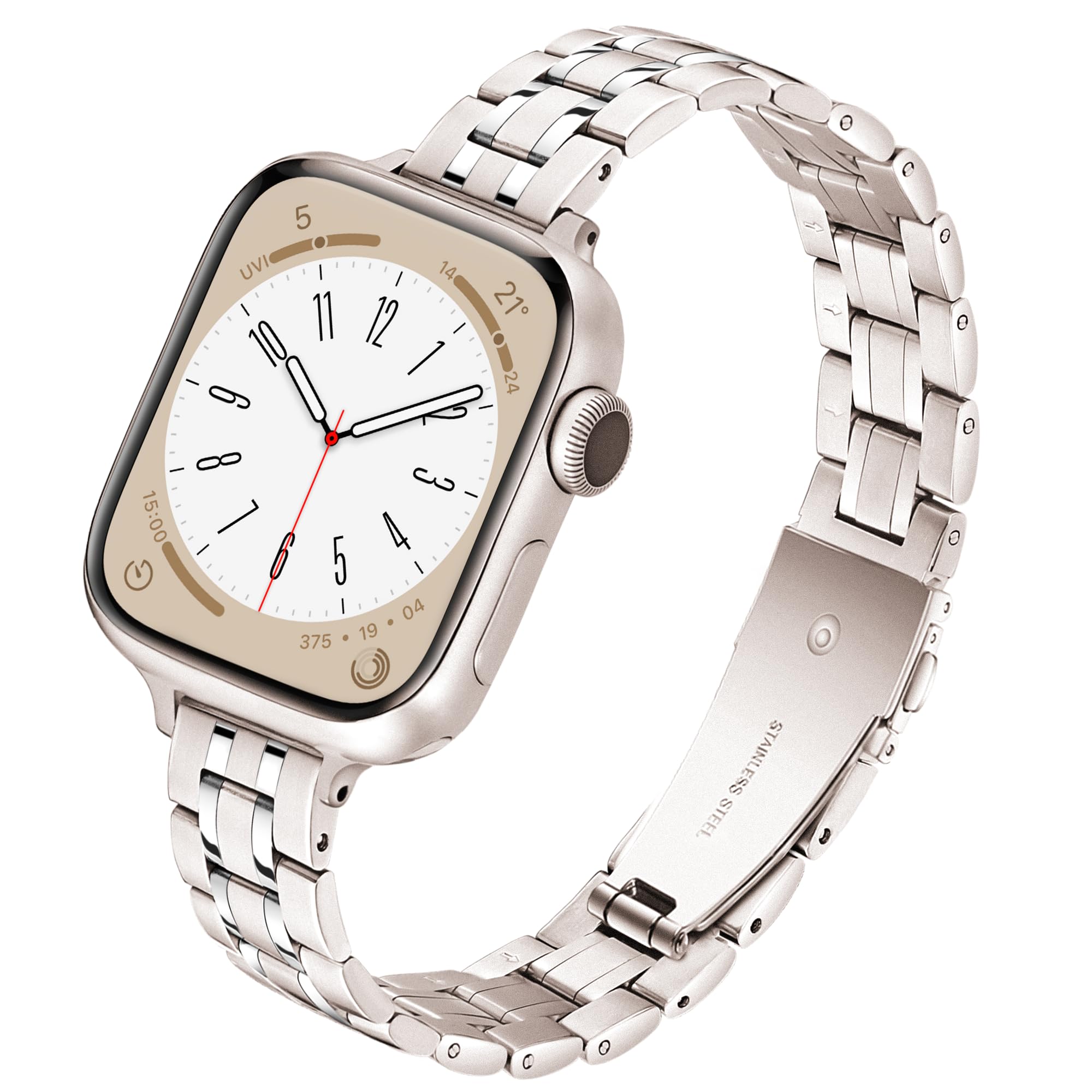 Photo 1 of G-ficu Slim Metal Band for Apple Watch Bands for Women 41mm 40mm 42mm(Series 10) 38mm iWatch Bands, Metal Thin Dressy Cute Fancy Strap for Apple Watch Band Series 9 Series 8 SE 7 6 5 4 3-Starlight