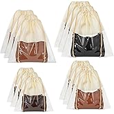 12 Pcs Dustproof Drawstring Bags Purse Dust Storage Bags for Handbags Covers Non Woven Fabric Cloth Pouch String Packing Organizer Shoe Pouch (Assorted Sizes, Beige)
