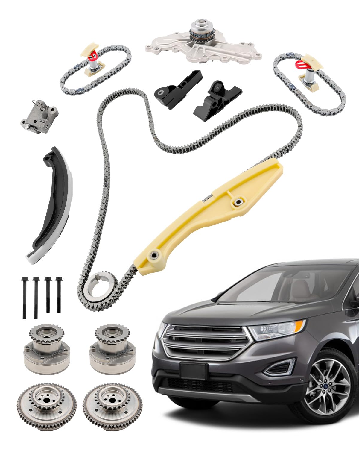 Photo 1 of 90738S Timing Chain Kit 3.5 3.7 L, Compatible with 2011-2019 Ford F-150 / Edge / Explorer / Taurus / Transit, Lincoln MKX, w/ VVT Cam Phaser, Water Pump, Replace#AT4Z6L266B, AT4Z-6C525-B, AT4Z-6256-B