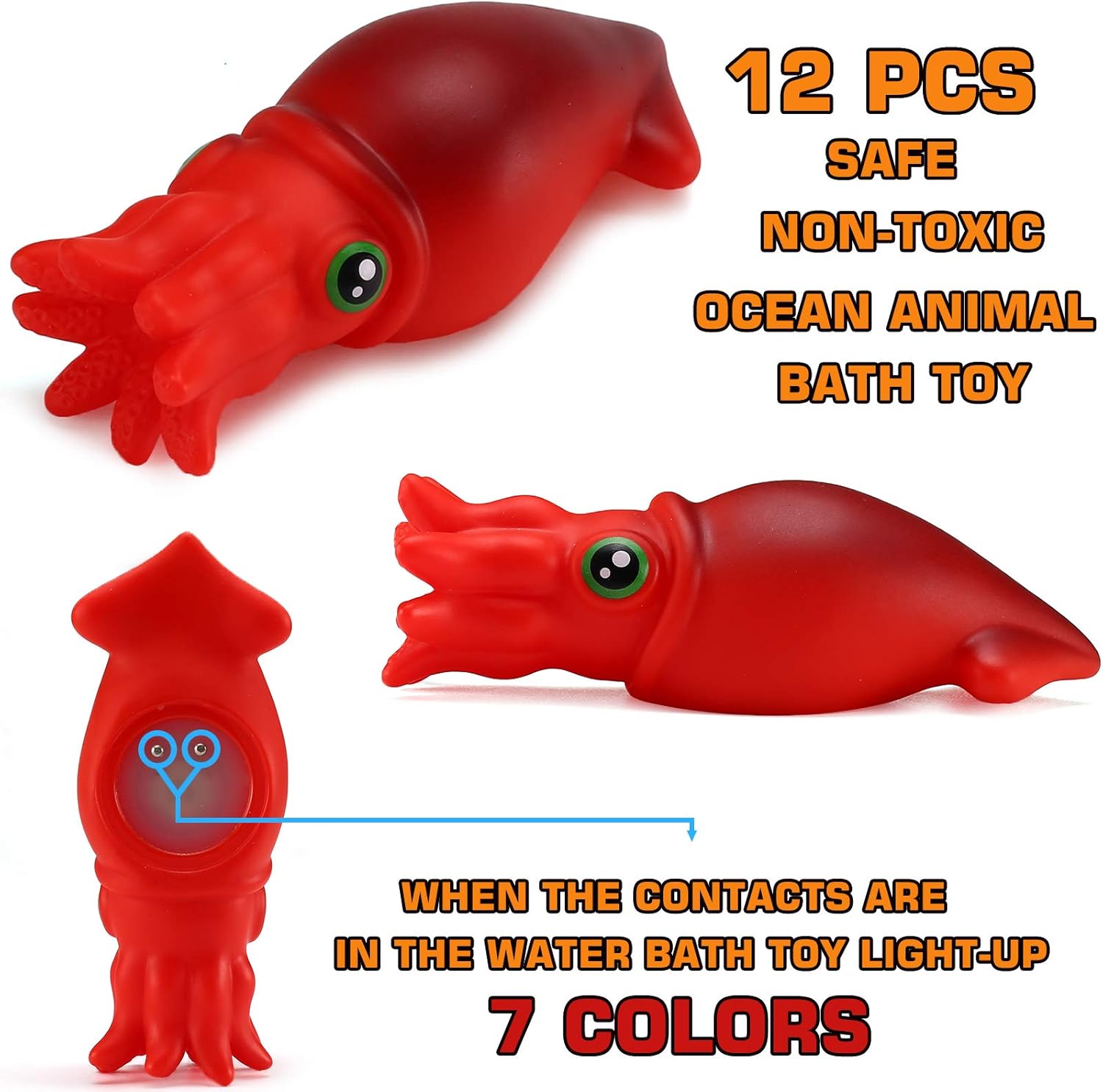 Bath Toys, 12 Pcs Light Up Ocean Sea Animal Set, Flashing Colorful LED Light Floating Bathtub Toys for Baby Infant Kid Toddler Preschool, Great Gift for Bathroom Water Tub Games Swimming Pool Party: Toys & Games