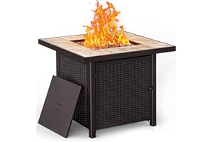 BALI OUTDOORS Propane Gas Fire Pit Table 32 inch 50,000 BTU Square Gas Firepits for Outside, Brown