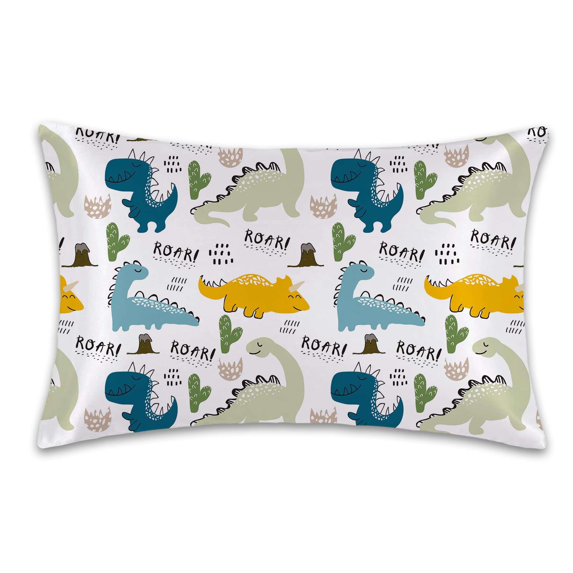 View 1 of 1 Pack Satin Pillowcase for Hair and Skin Cute Dinosaurs Imitation Silk Pillowcase 20" x 30" with Hidden Zipper Soft Smooth Cooling Dino Pillow Cover Queen Size for Bedroom Sofa