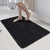 LUFEIJIASHI Non Slip Bath Mats for Bathroom Soft Absorbent Boho Bathroom Rugs with Tassels Waffle Bath Mat Machine Washable Black, 1'6" x 2'6"