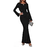 ZESICA Women's 2026 Fall Bodycon Sweater Dress Long Sleeve Boat Neck Ribbed Knit Wedding Guest Cocktail Maxi Dresses