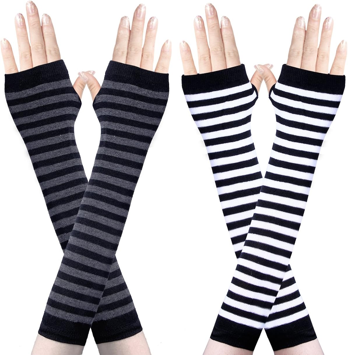 Amandir 2-4 Pairs Long Fingerless Gloves for Women Arm Warmers Knit Thumbhole Stretchy Gloves(Style 2) at  Women’s Clothing store