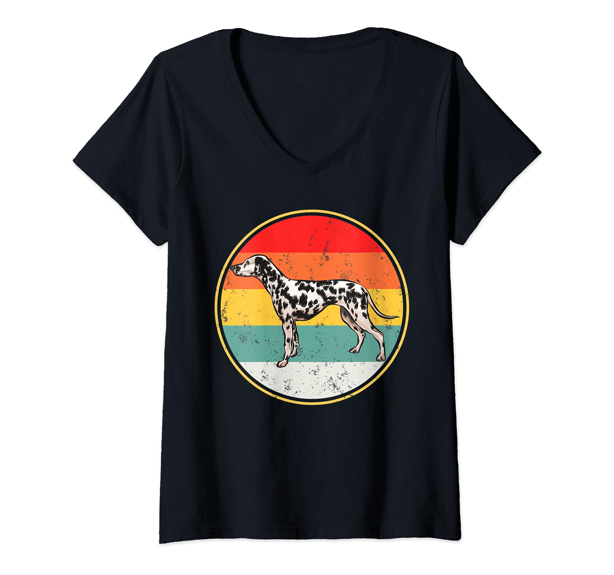 Womens Vintage Retro Sunset Dalmatian Dog V-Neck T-Shirt