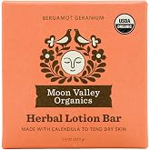 Moon Valley Organics Herbal Lotion Bar, Bergamot Geranium | Organic, Gluten-Free, Deeply Penetrating Moisture, Long-Lasting Formula, Dry &amp; Chapped Skin Care, Recyclable Tin, 1.9 oz