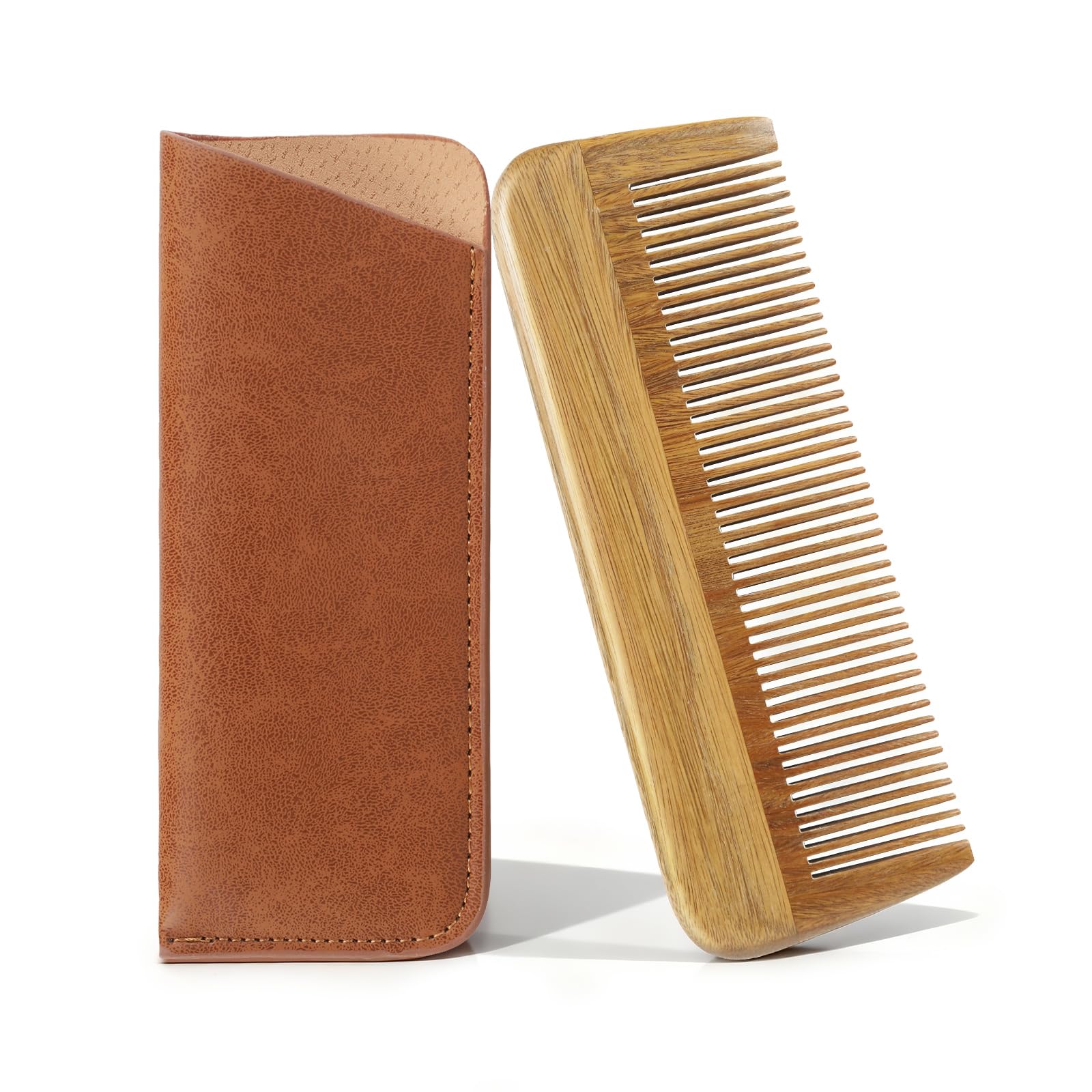 Onedor Handmade 100% Natural Green Sandalwood Hair Combs - Anti-Static Sandalwood Scent Natural Hair Detangler Wooden 2 in 1 Comb (short)