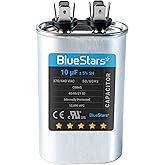 [UL Listed] BlueStars 10 uF ±5% MFD 370/440V CBB65 CBB65A Oval Run Start Capacitor Replacement Part - Air Conditioner Capacitors For AC Unit Fan Motor Start or Pool Pump or Air Condenser Straight Cool