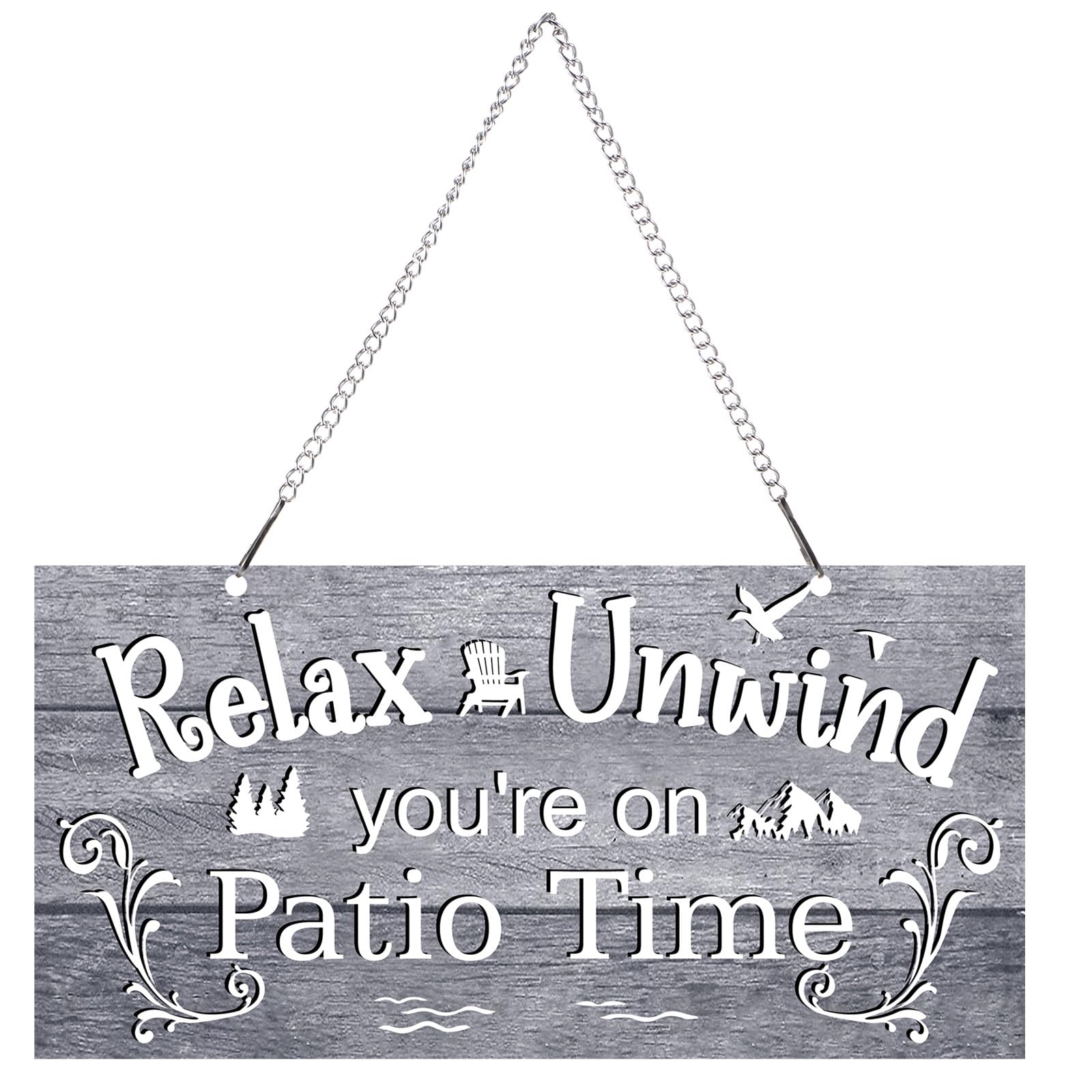 Photo 1 of Hotop Outdoor Patio Sign Decoration Metal Patio Signs Decor for Backyard Porch Wall Art Balcony Gazebo Accessories Relax Placard for Summer Outside Decorations (12 x 6",Gray)