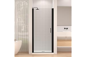 ENSO SENKA Shower Doors 36 in.W X 72 in.H Semi Frameless Hinged Pivot Swing Shower Door, SGCC Tempered Clear Glass, Reversible Installation, Matte Black