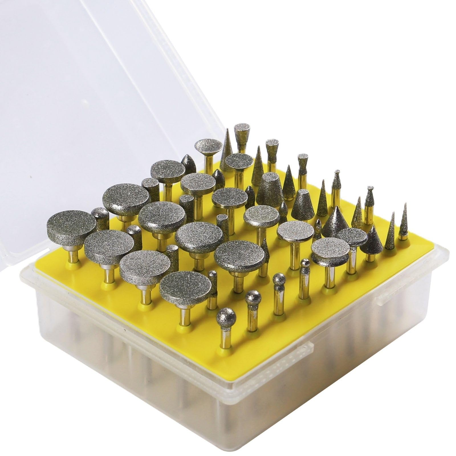 Drilax 50 Pieces Professional Quality Diamond Drill Bit Burr Set Grit 120 Seaglass Rocks Ceramics Glass Porcelain Jewelry Making Lapidary Engraving Fits Rotary Tools 1/8 Inch Shank Storage Case 50