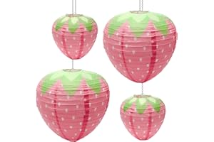 4 PCS Strawberry Paper Lantern Pink, Windspeed Large Strawberry Lantern Decorations Hanging Paper Lantern for Strawberry Party Decor 3D Strawberry Paper Lanterns 8 inch, 12 inch