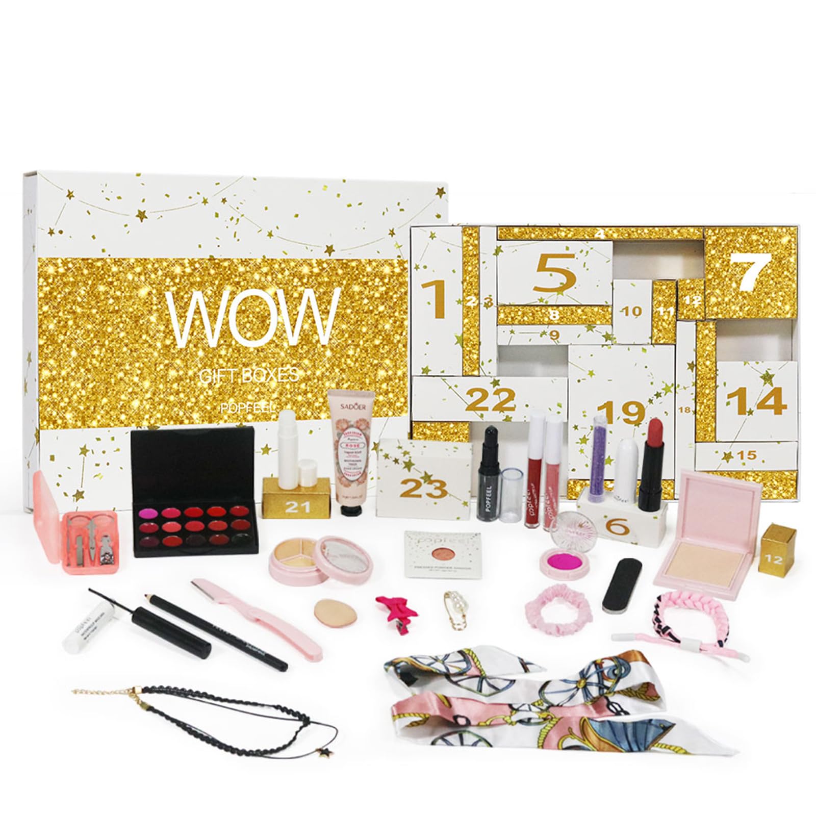 Dynaeuty Makeup Advent Calendar 2025, Christmas 24 Days Countdown Calendar Makeup Gift Set, Christmas Individual Gift Box Calendar for Women Full Kit (A)