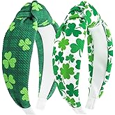 YanJie St. Patrick's Day Headband Green Knotted Clover Shamrock Headbands Women Wide Hair Band Irish Headband St Patrick's Day Costume Accessories