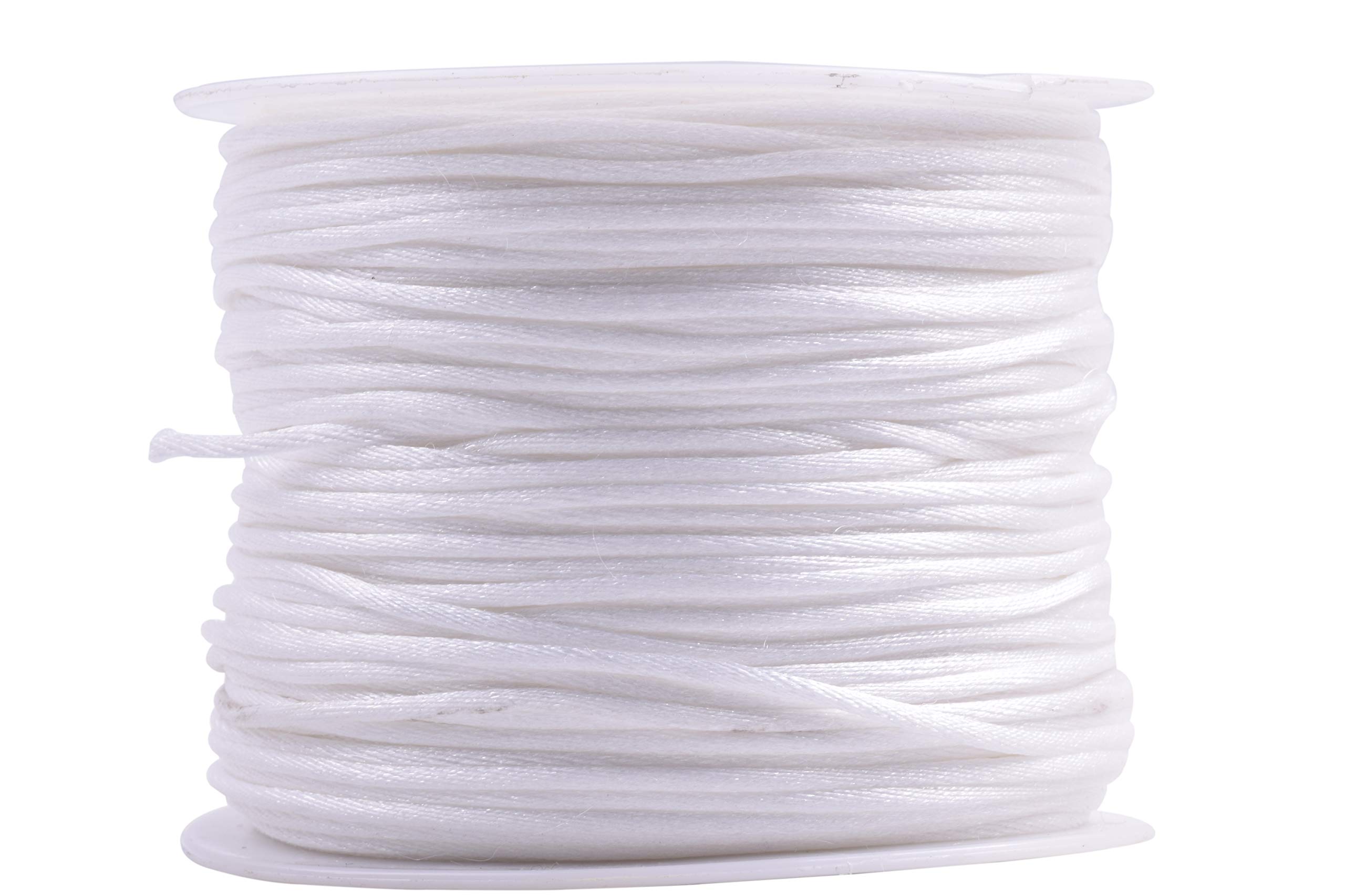 KONMAY 1 Roll 91 Meters 1.5mm White Nylon Rattail Satin Silk Trim Cord Beading String for Chinese Knotting, Kumihimo, Beading, Macramé, Jewelry Making