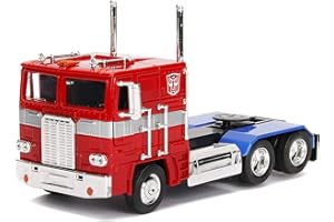 Jada Toys Transformers G1 Optimus Prime Truck with Robot on Chassis DIE-CAST Car, 1: 24 Scale Vehicle, 100% Metal, Red 99524