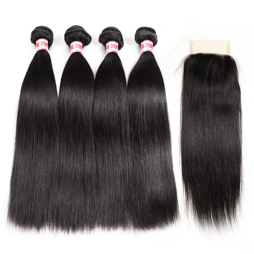 Amazon Com Hermosa Brazilian Hair 4 Bundles With Closure 9a