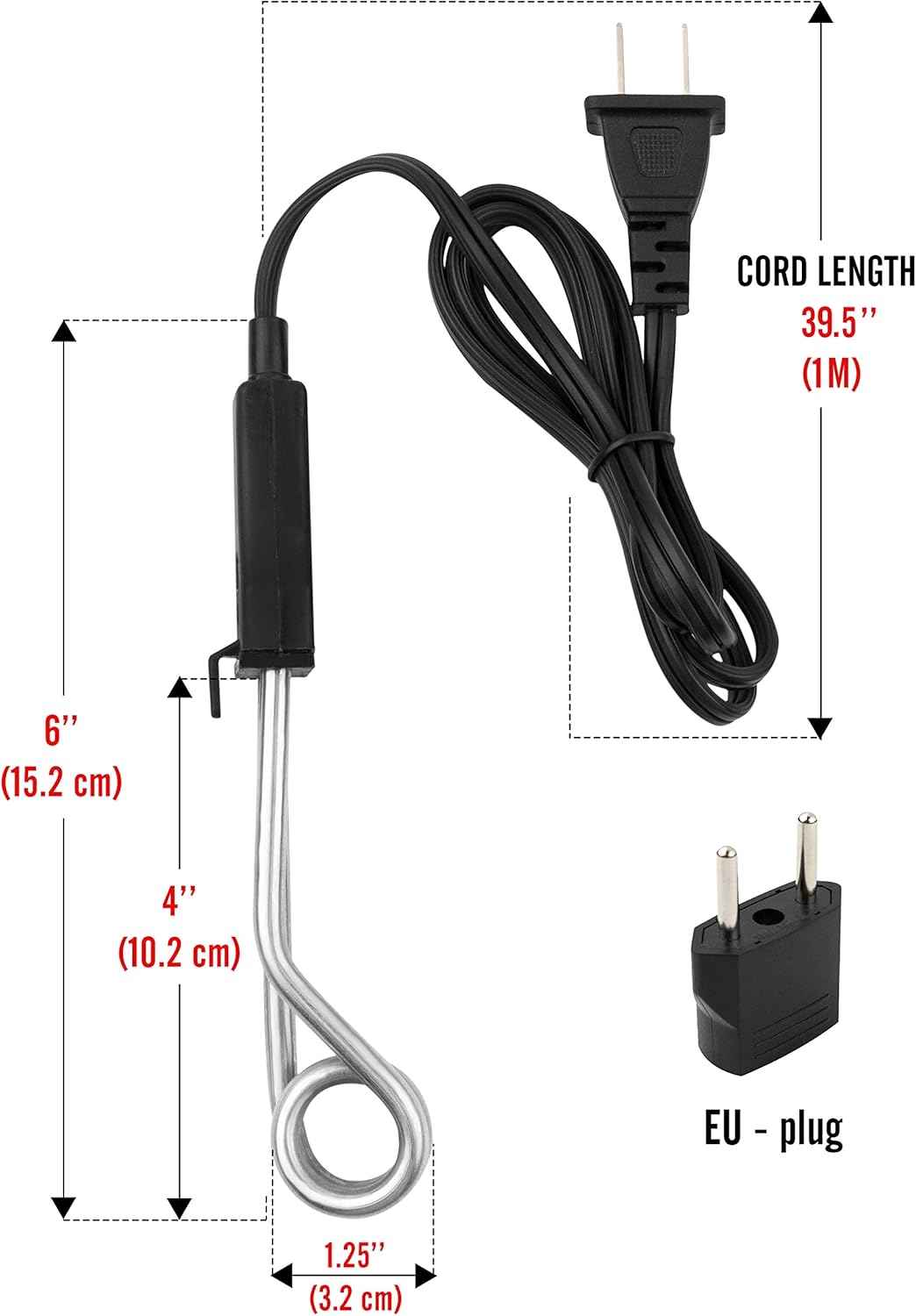 Diximus 300W - 120/240V - Dual Voltage Portable Travel Immersion Water Heater - Instant Electric Boiler + Travel Pouch: Kitchen & Dining