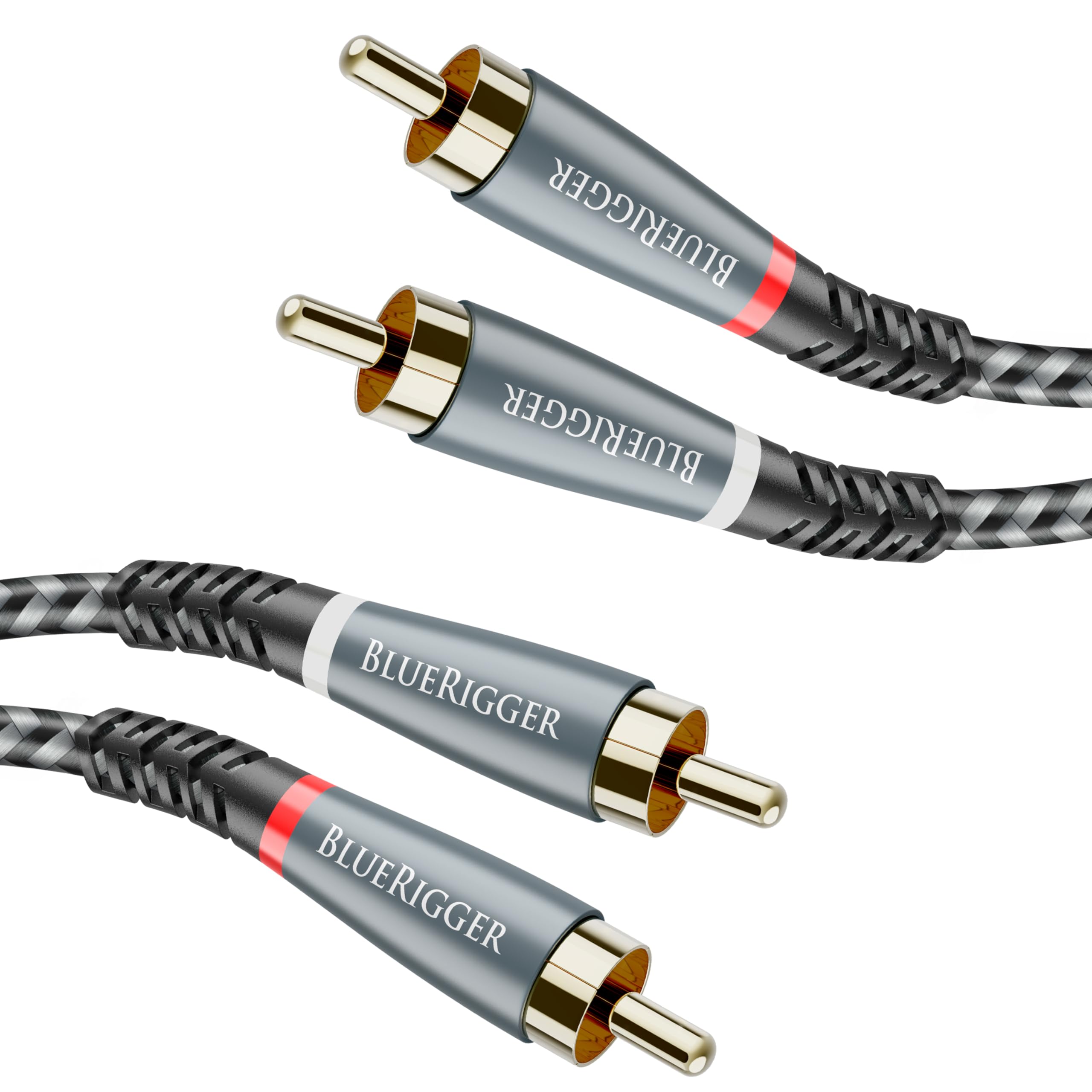 Photo 1 of BlueRigger RCA Cable, 10FT (2RCA Male to 2RCA Stereo Audio Cable, Braided, Gold Plated, Subwoofer)- Compatible with Home Theater, Amplifier, Hi-Fi System, HDTV, Car Audio, Turntable, Receiver, Speaker