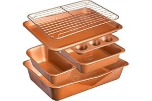 Gotham Steel 6 Pc Stackable Bakeware Set/Baking Pans Set Nonstick with Oven Pans + Baking Sheet Set and Wire Rack, Complete B