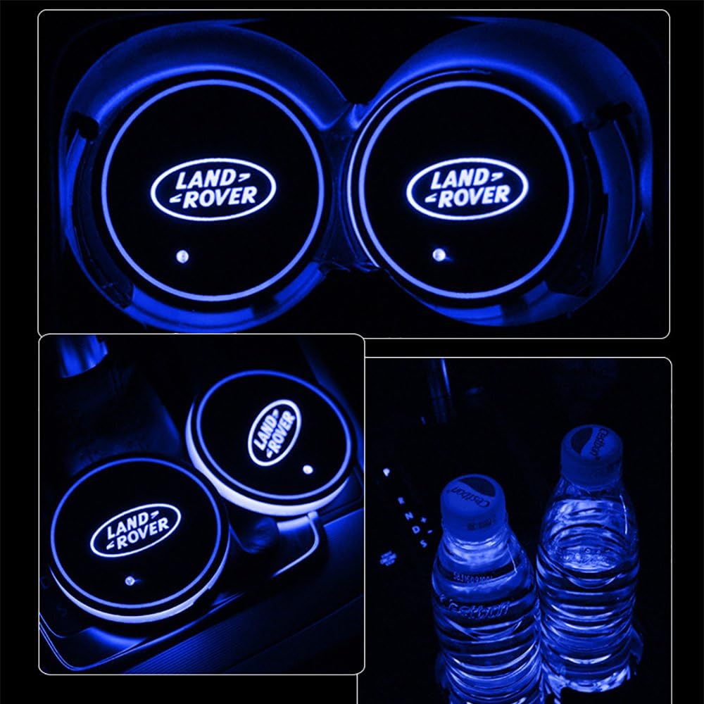 Alichee LED Car Logo Cup Holder Pad 7 Colors Changing USB Charging Mat LED Cup Mat Car Atmosphere Lamp Decoration Lights 2PCS for Range Rover Accessories