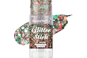 PASNOWFU Christmas Body Glitter Stick, Red Green Face Glitter for Women and Girls, Holiday Accessories Hair Tinsel Stick for Christmas Party Makeup, Stage Performance New Year Celebration Events