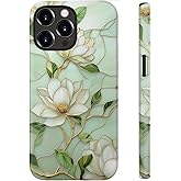 STARVIP for iPhone 15 Pro Max Case Cute - Wireless Charging Compatible - Dual-Layer Hard Shell + Silicone Cover - Aesthetic Protective Phone Case for Women - Vintage Magnolia Flowers