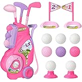 Jovizo Toddler Golf Set for Girls Boys 2 3 4 Years Old, Upgraded Kids Golf Cart with 3 Clubs & 8 Balls, Outdoor Indoor Sports Toys Birthday Gift, Pink