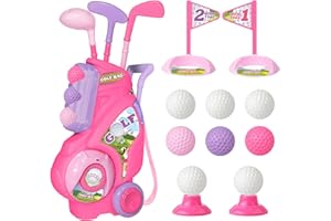 Jovizo Toddler Golf Set for Girls Boys 2 3 4 Years Old, Upgraded Kids Golf Cart with 3 Clubs & 8 Balls, Outdoor Indoor Sports Christmas Toys Birthday Gift, Pink