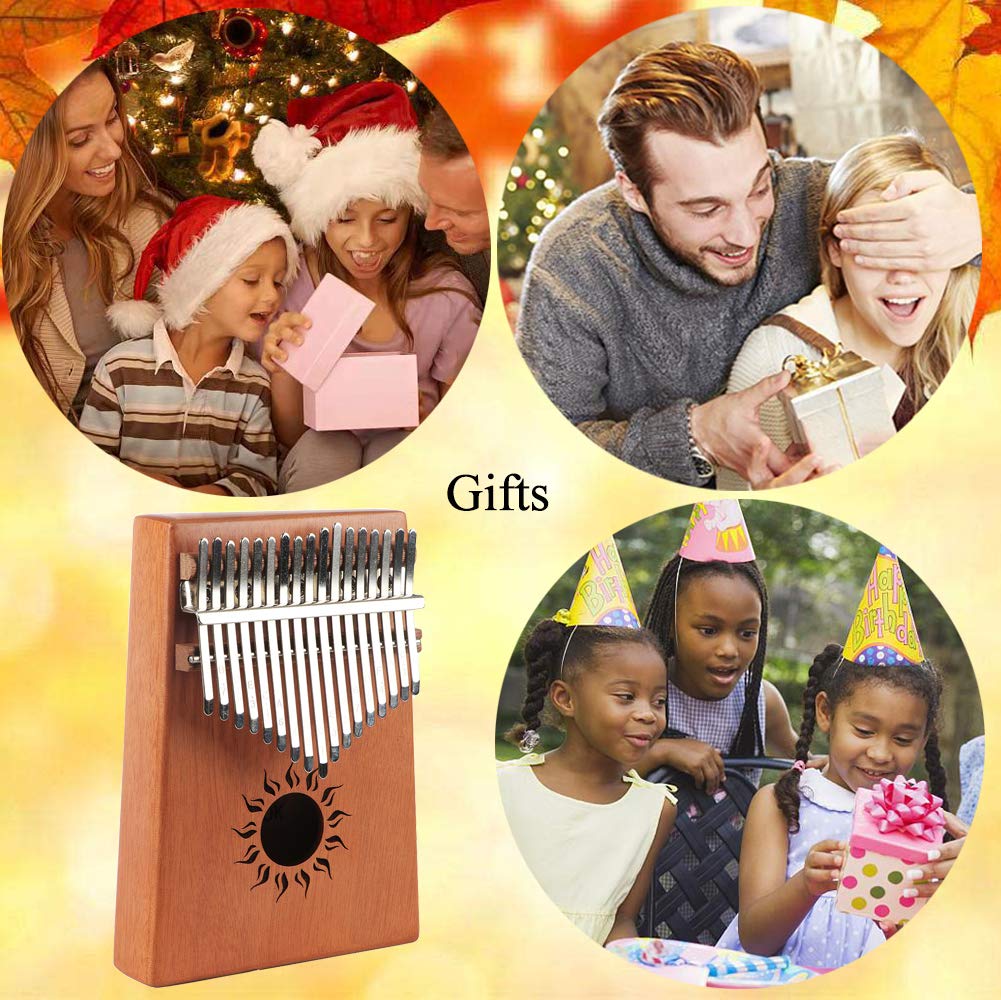 Kalimba 17 Keys Thumb Piano with Solid Mahogany Wood Portable Africa Mbira Finger Piano Gifts for Kids and piano Beginners Professionals Including Study Instruction, Tune Hammer and Carrying Bag
