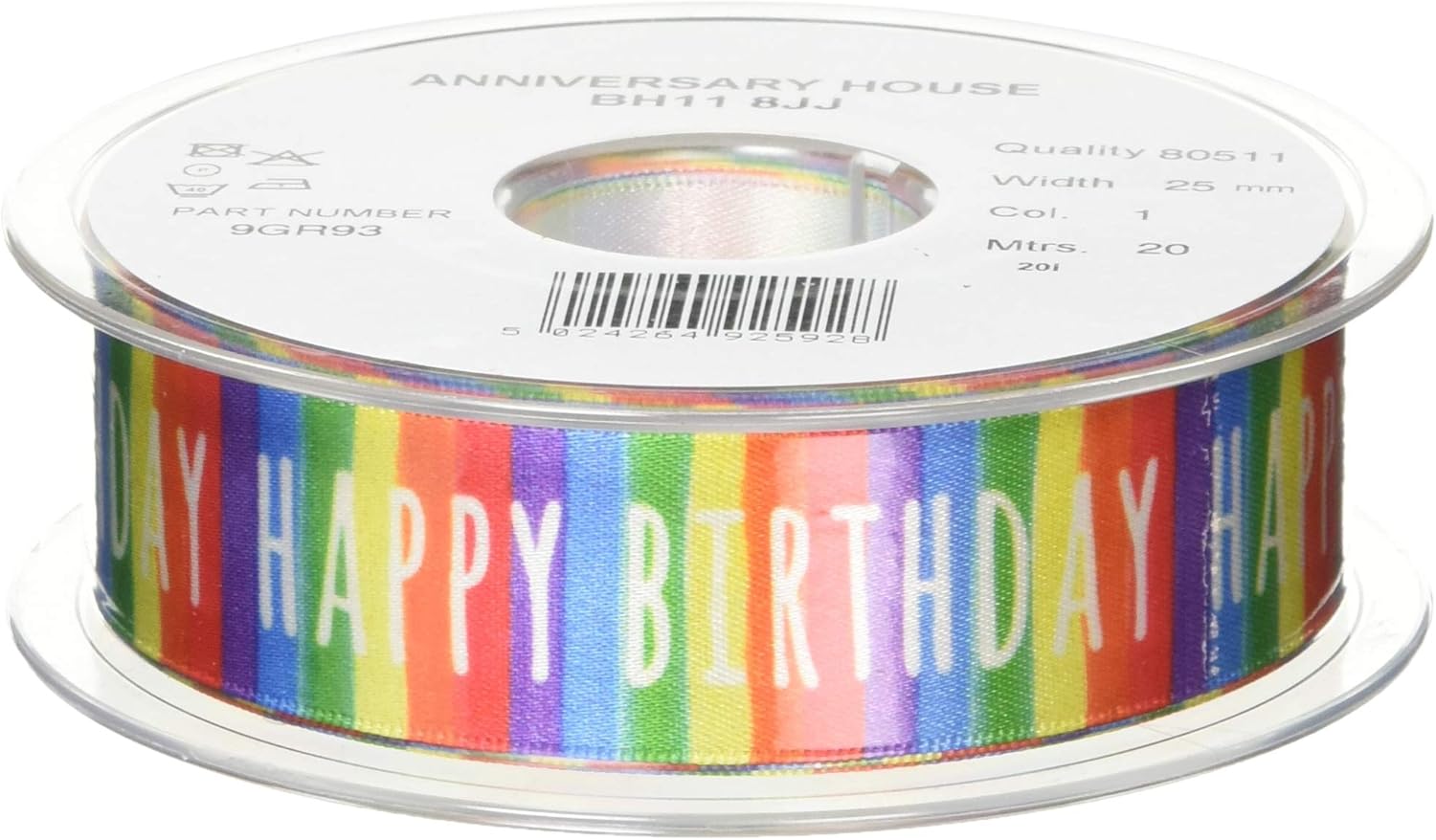 Anniversary House Birthday Stripe Cake Ribbon Reel, Multi-coloured