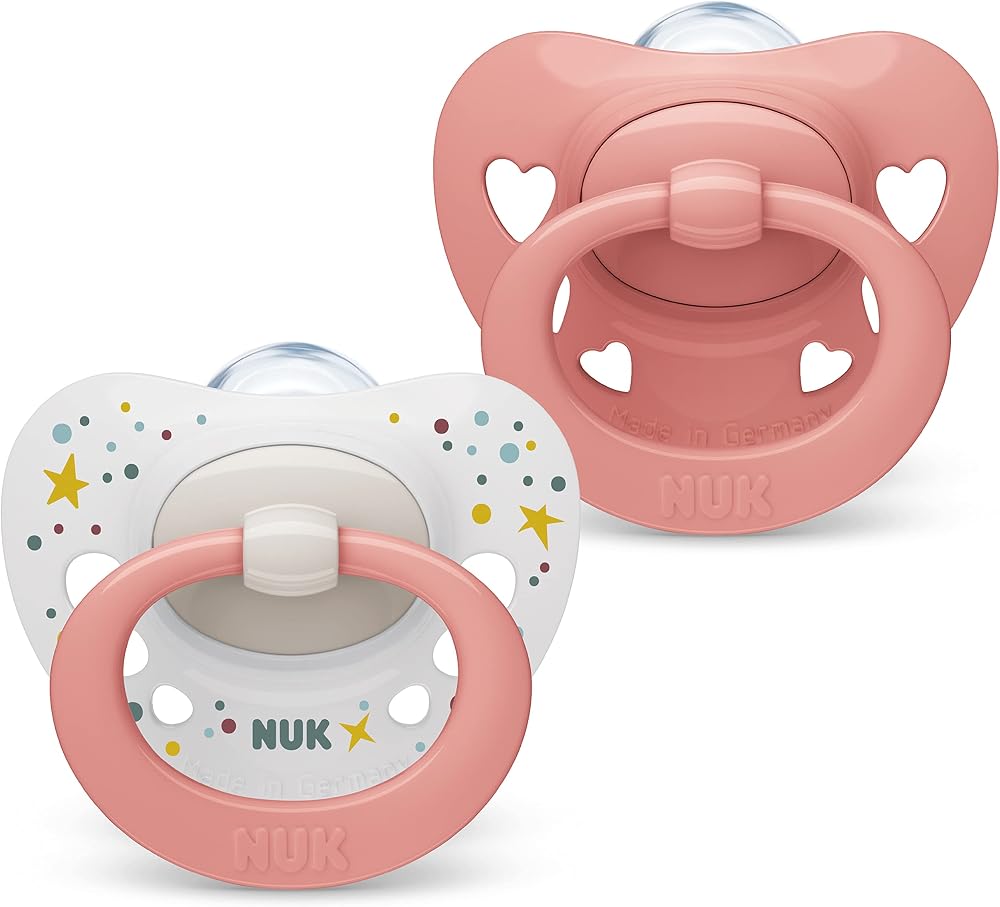 NUK Signature Baby Dummy 0-6 Months Pink Hearts 2 Count with Case