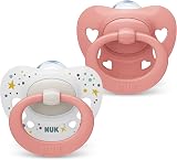 NUK Signature Baby Dummy 0-6 Months Pink Hearts 2 Count with Case