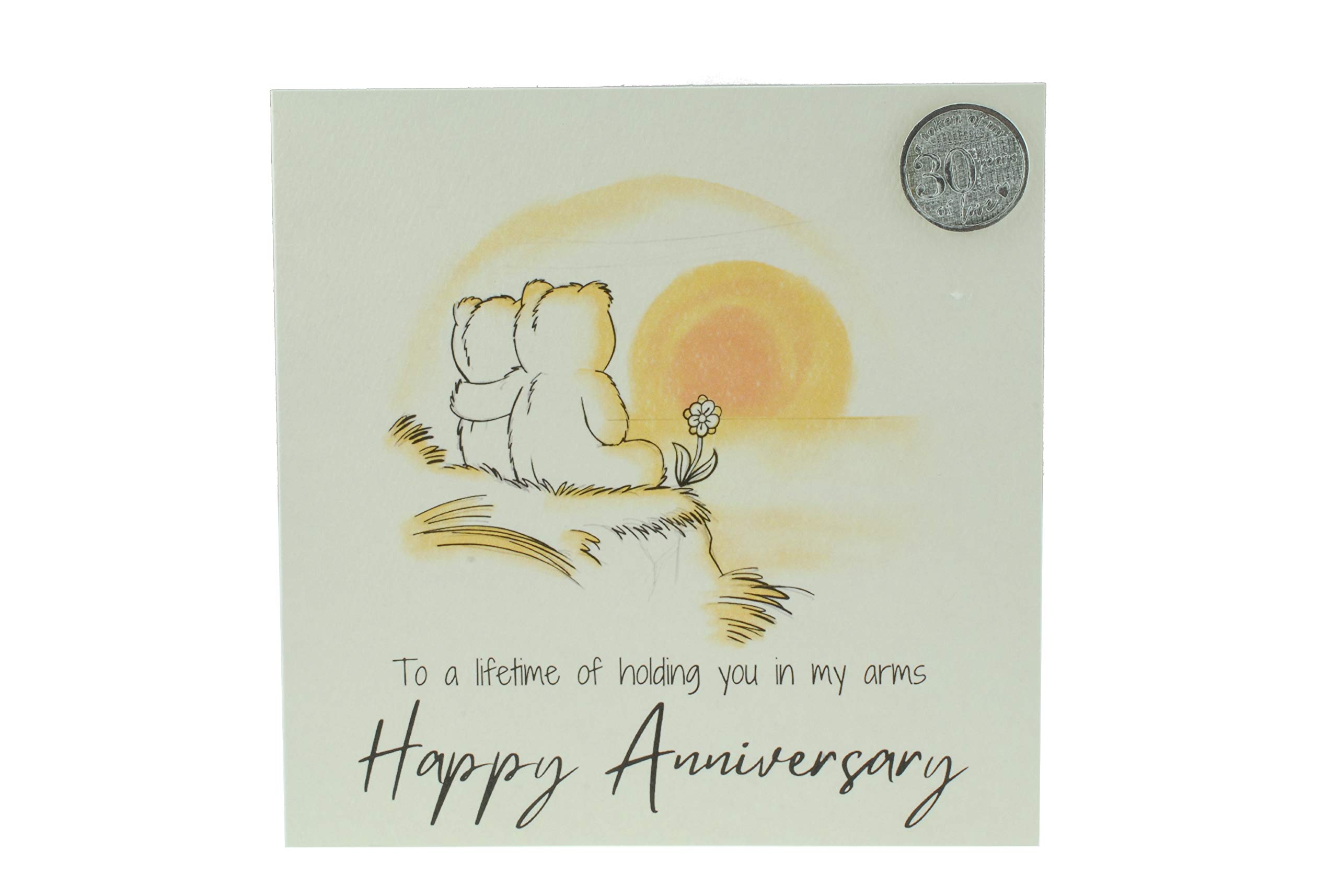 Cute 30 Year Anniversary Card, Sunset Bears – Free Metal 30th Anniversary Love Token Gift (gc-annisunset30)