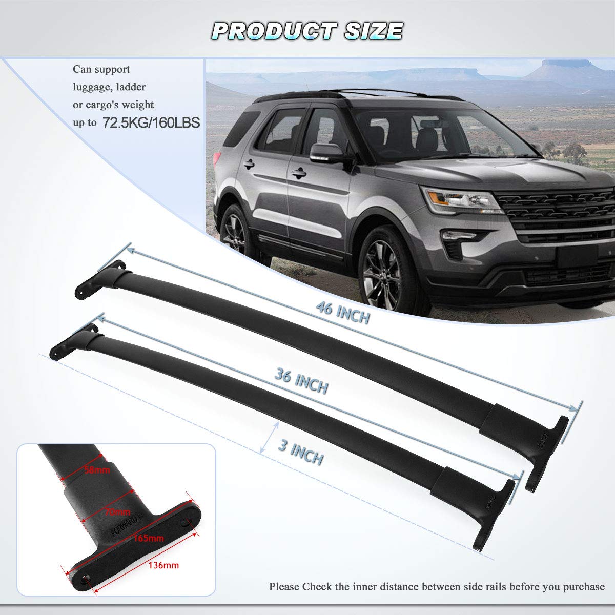 160lbs Maxiii Compatible For Ford Explorer Roof Rack Cross Bars 72kg Carry Kayak Canoe Rooftop Bar Aluminum Crossbars For 16 17 18 19 Explorer Cargo Carrier Roof Luggage Rack Automotive Cargo Management Graffitisthlm Se