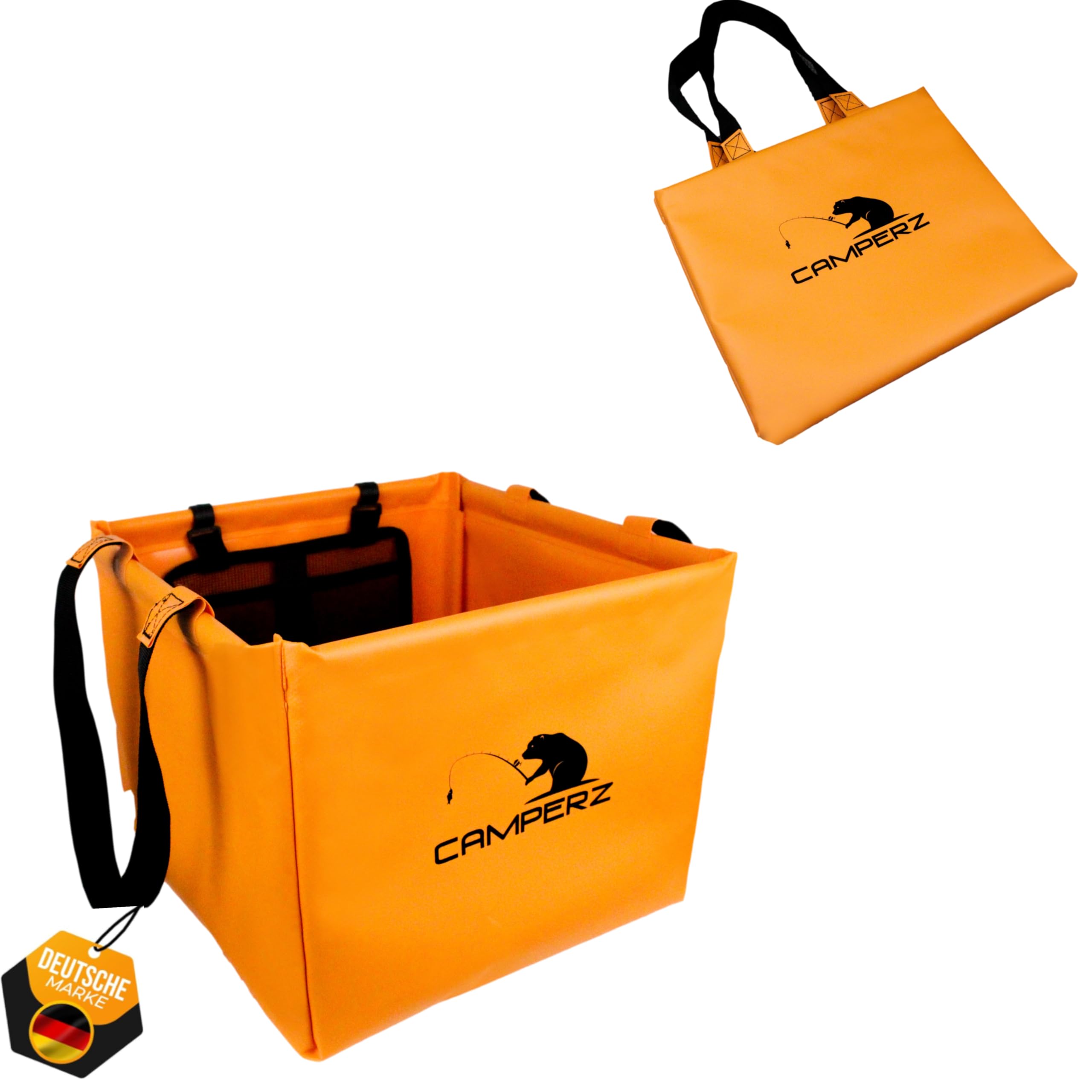 CAMPERZ Folding Bowl for Fishing Sports Made of Durable Environmentally Friendly Tarpaulin Fabric - Space-Saving Washing Up Bowl for Fishing 20 Litres (Orange, 20 Litres)