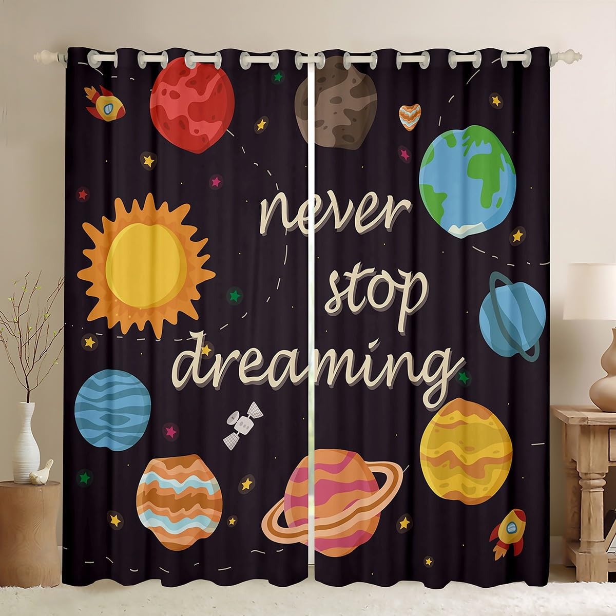 Homemissing Solar System Curtains for Bedroom Living Room Kids Outer Space 30%-50% Blackout Curtains Universe Planets Window Drapes Galaxy Window Treatments Nebula W52*L90 — image 1