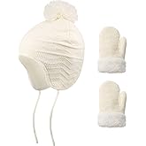 Winter Toddler Hat and Mittens Knit Earflap Hat and Fleece Mitten Gloves Set for Baby Boys Girls