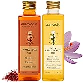 Auravedic Kumkumadi Oil & Skin Oil Combo | Saffron, Turmeric and Winter Cherry Infused Face Moisturizer | Hydrating & Moisturizing | for All Skin Types | 3.38Fl Oz (100ml)