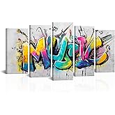 iHAPPYWALL Large 5 Panels Music Wall Art Colorful Musical Quote Picture Canvas Giclee Print Modern Home Studio Bedroom Decor Stretched Ready to Hang