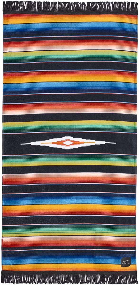 Slowtide - Joaquin Beach Towel | 100% Cotton Velour - Hanging Loop - 60 x 30 Inches - Fringe Detail