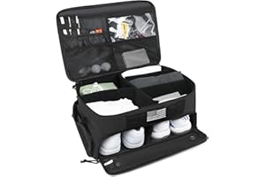 SLINRKE Golf Trunk Organizer - 2 Layer Waterproof Car Golf Locker with Separate Ventilated Compartment for 2 Pair Shoes, Storage Bag for Shoes Balls Tees Clothes Gloves Accessories (Black)