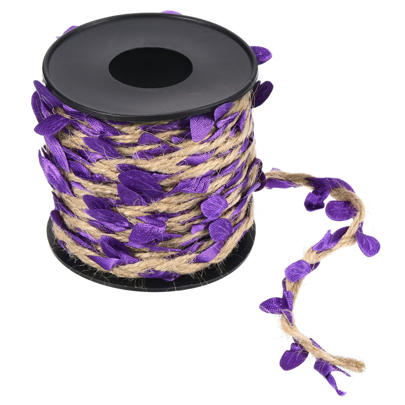 PATIKIL 33ft 5mm Burlap Leaf Ribbon, Braided Decoration Vine Natural Jute Rope Twine with Artificial Leaves for Jungle Wedding Party Home Garden Decor, Purple