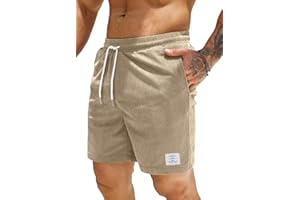 JMIERR Men's Corduroy Shorts Casual Elastic Waist Drawstring Lightweight Summer Beach Shorts