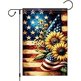 Starlit Patio American Flag Summer Sunflower Garden Flag 12x18 Inch Patriotic Yard Decorations Double-Sided Seasonal Banner Outdoor Farmhouse Décor Rustic USA Flag for Independence Day Memorial Day