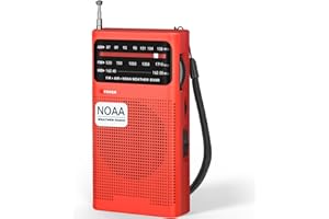Goodes NOAA Weather Radio, AM FM NOAA Emergency Radio Portable with Best Reception, Headphone Jack, Powered by 2 AA Battery, Transistor Radios Battery-Operated for Emergency, Hurricane, Home(Red)