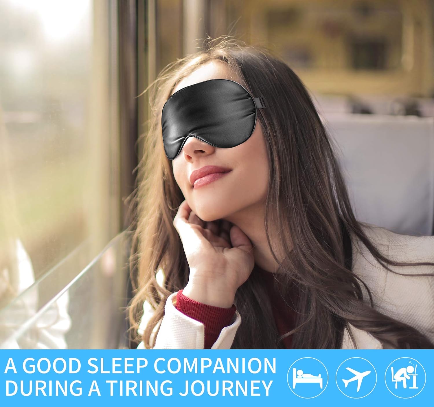 Natural Silk Sleep Mask, Super-Smooth & Soft Eye Mask with Adjustable Strap, Blindfold, Perfect Blocks Light, Pressure Free for A Full Night's Sleep (Black): Health & Personal Care