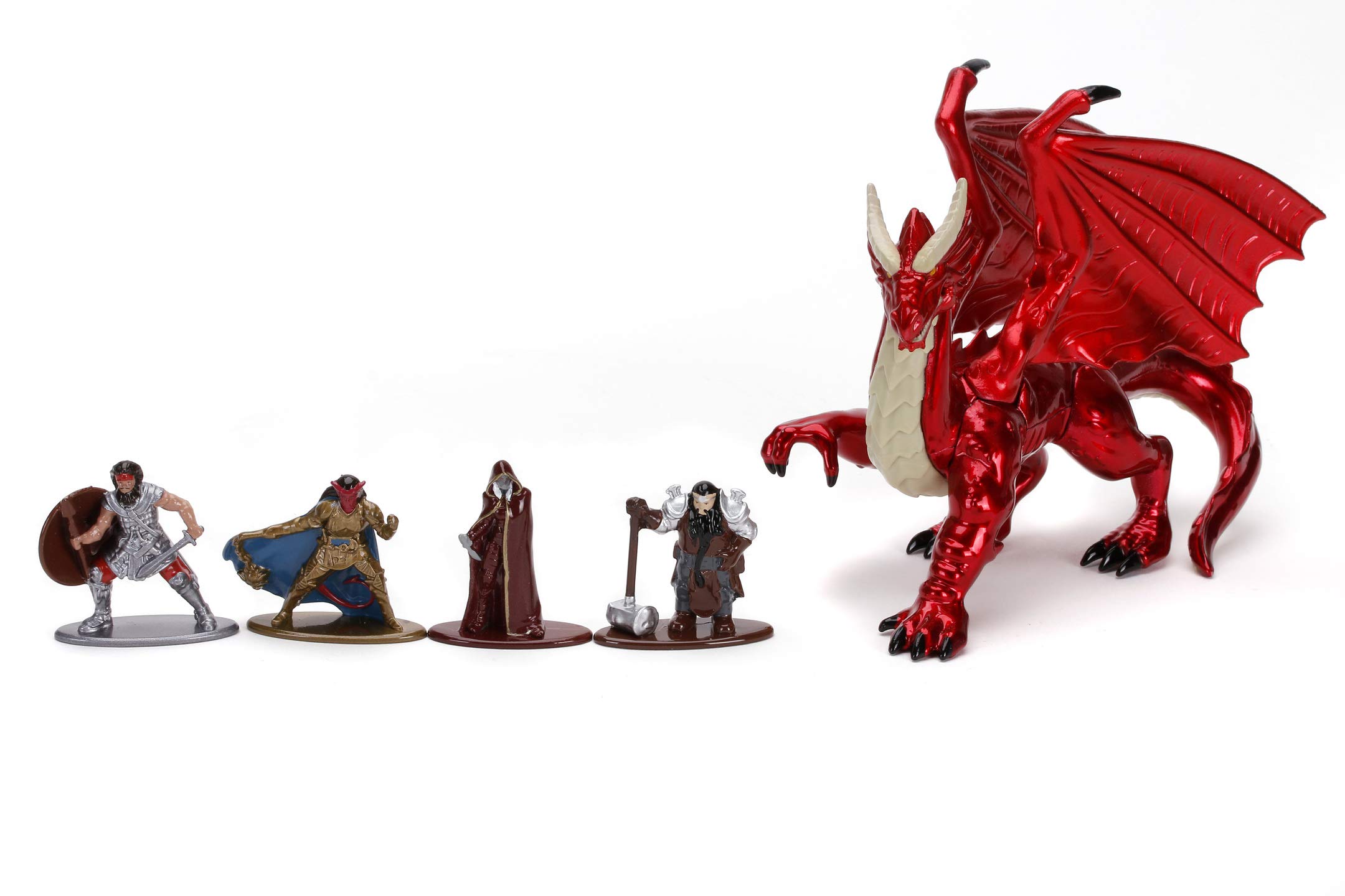 Jada Toys 253254000 Dungeons & Dragons Deluxe, Nano Collectible Figures from Die-Cast, Human Fighter, Lowling Paladin, Drow Elf Rogue, Dwarf Cleric, Young Red, Toy Figures, 5 Pieces/Set, 4 cm, One